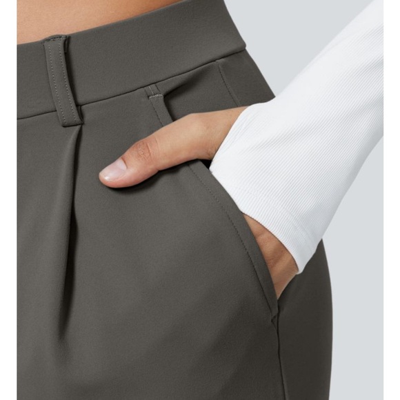 Halara Pleated High Waist Wide Leg Pull On Stretch Pants Medium Petite Gray - Picture 6 of 16